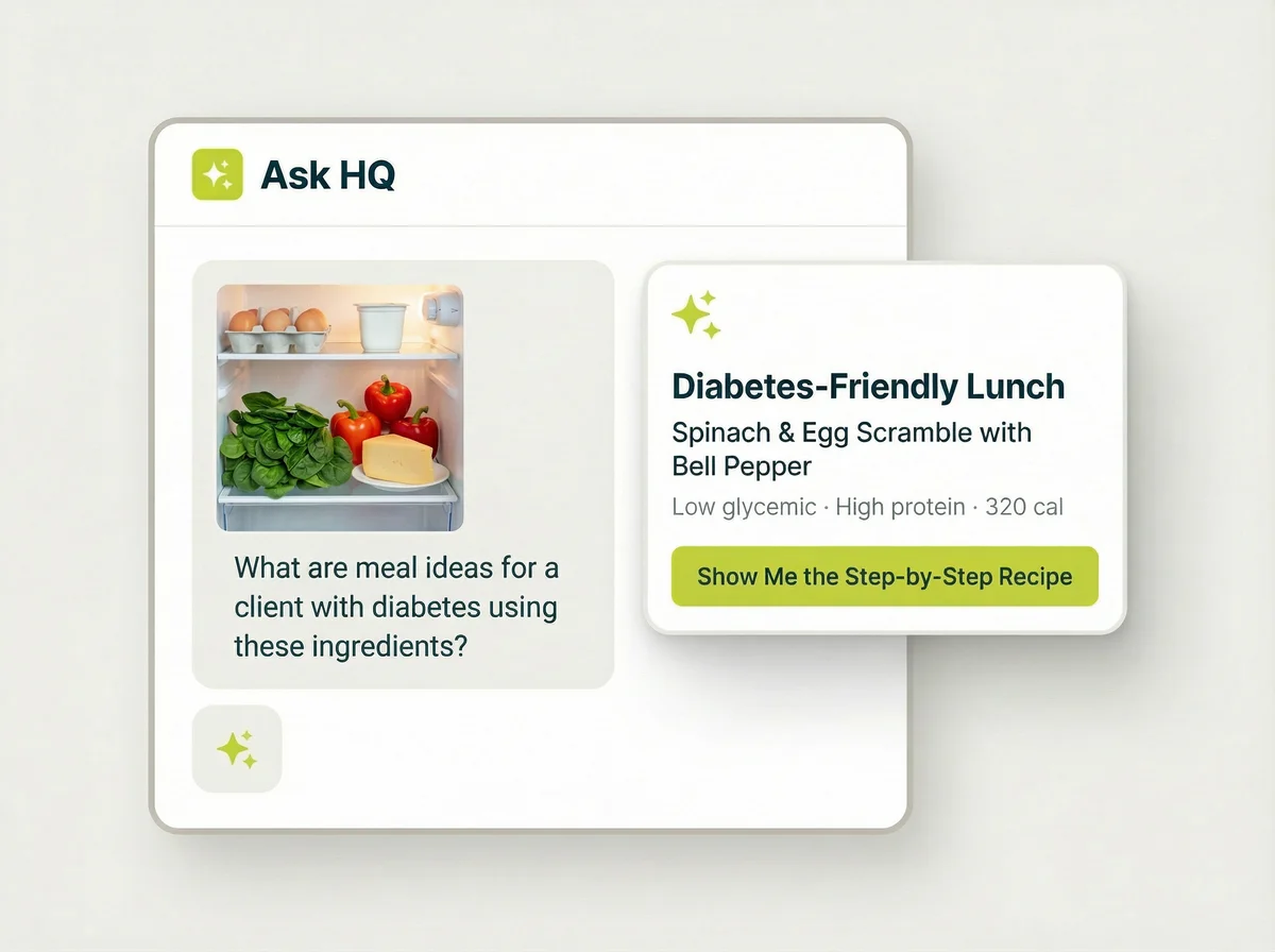 Ask HQ generating a diabetes-friendly meal plan from a photo of fridge ingredients